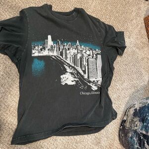 Abercrombie Chicago Skyline Graphic Tee in Black with Teal Accent